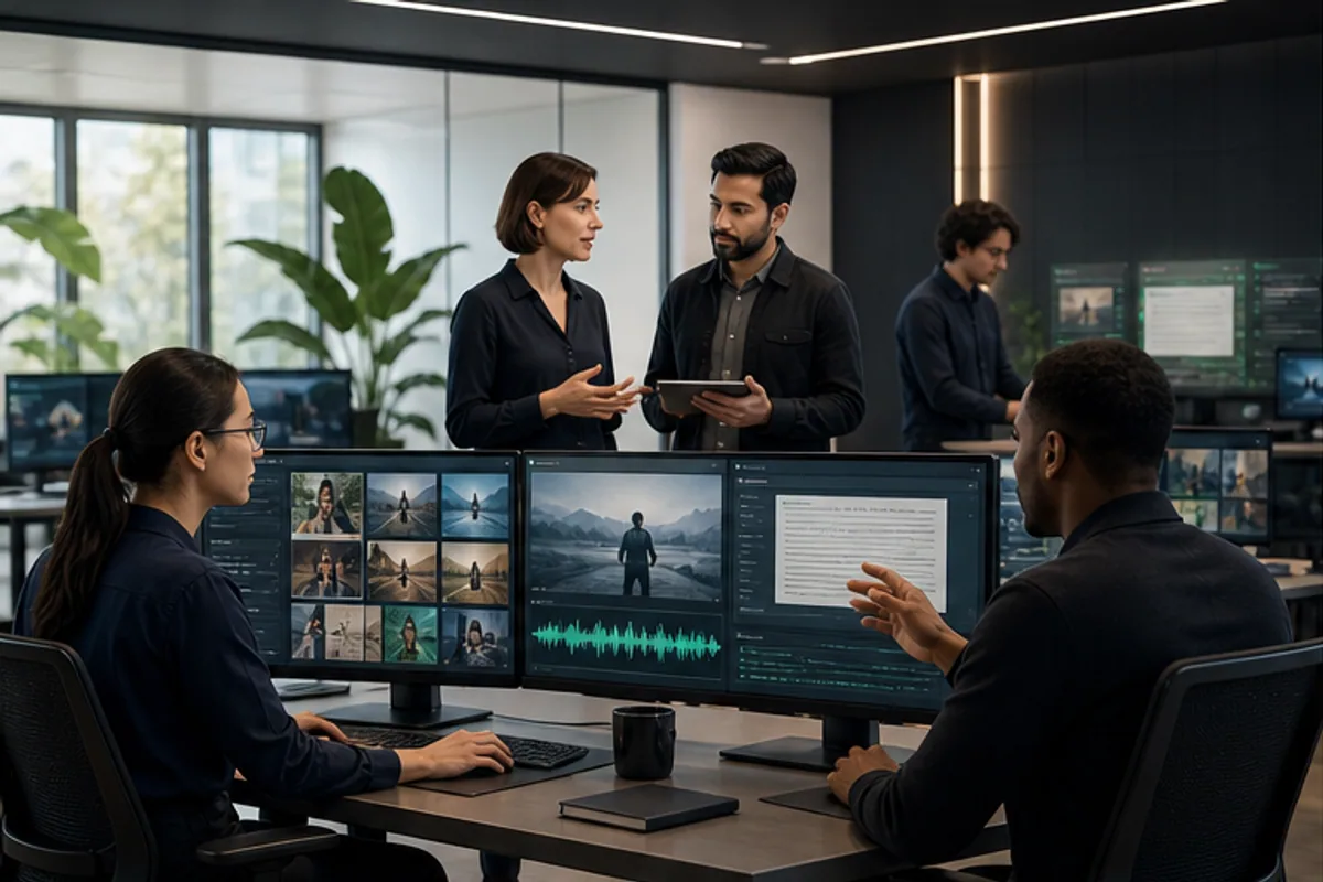Human data operations team reviewing multimodal AI outputs