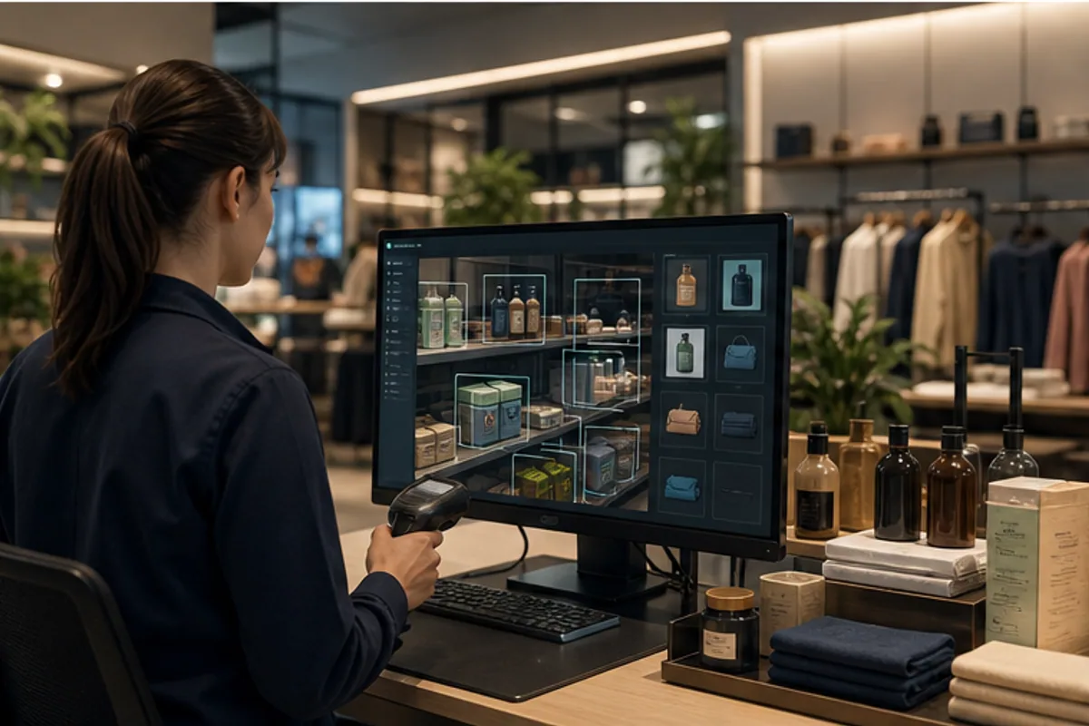 Retail computer vision operator reviewing product and shelf data